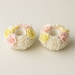 Ardalt Lenwile China Floral Candle Holders Set of 2 Vintage 3D Baskets